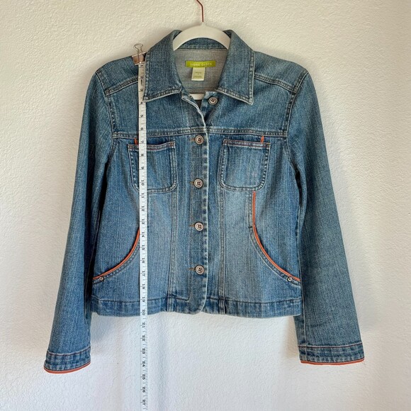 Sigrid Olsen Women's Denim Jean Jacket with Orange Trim and Cute Buttons Size 2P - Picture 8 of 10